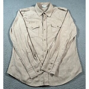 Pop Icon Shirt Mens Large Tan Textured Flap Pockets Button Front Western Cowboy